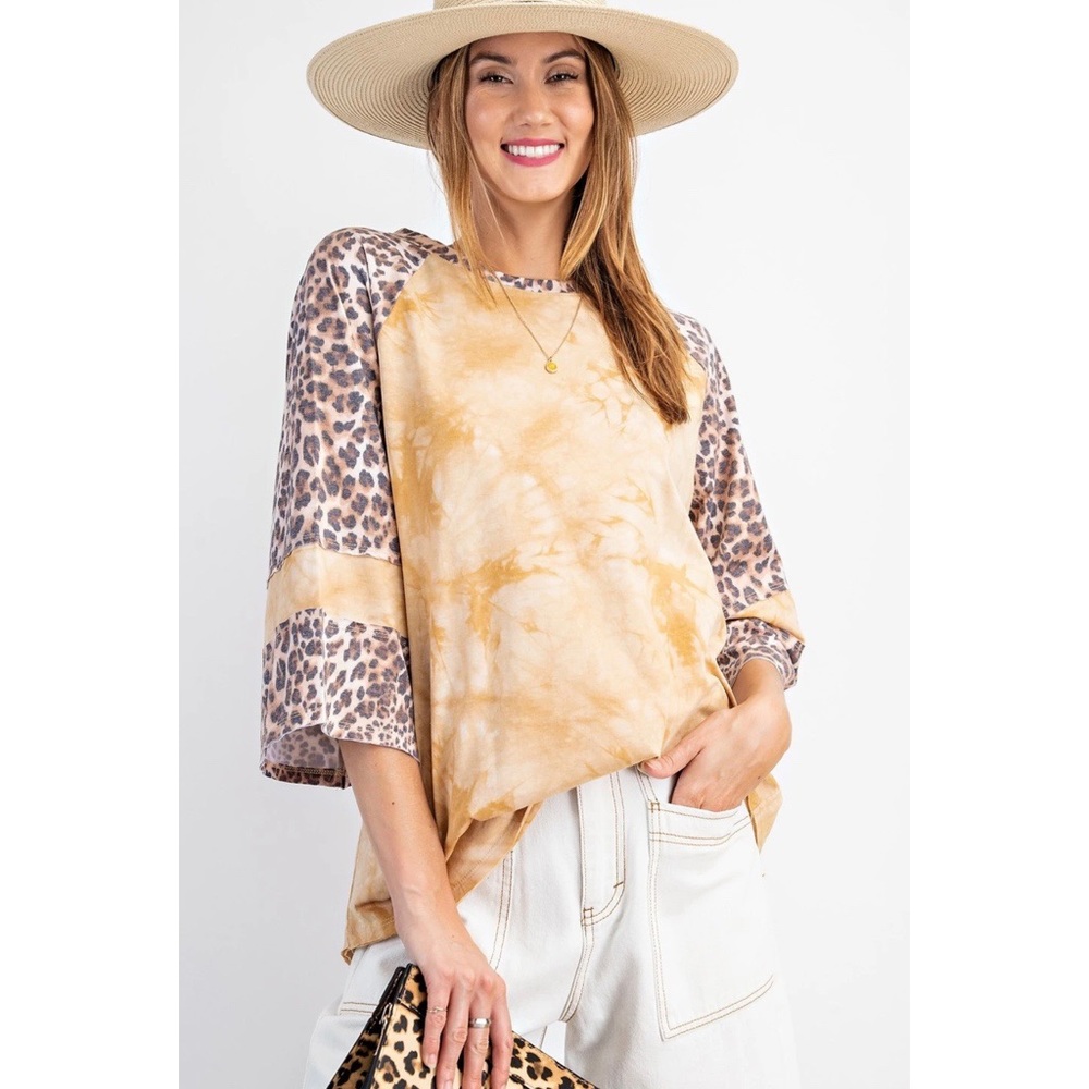 'Cool Cat' Mustard Tie Dye Leopard Print Top